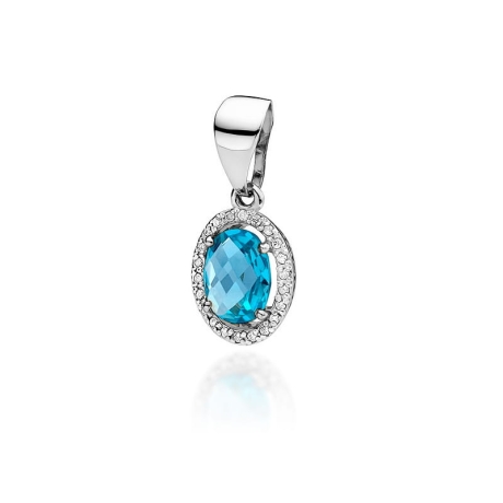 Przejdź do produktu Zawieszka z białego złota 585 z topazem i diamentami 0,11ct The Diamonds