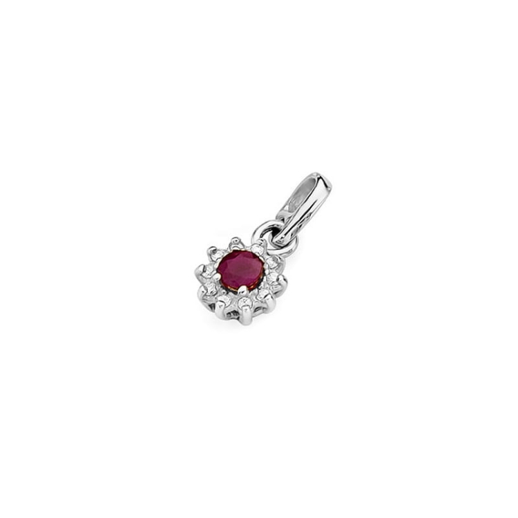 Zawieszka z białego złota 585 z rubinem i diamentami 0,09ct The Diamonds BZ-185-rubin-b