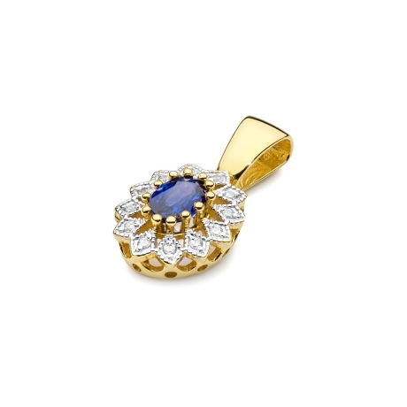 Przejdź do produktu Zawieszka z żółtego złota 585 z szafirem i diamentami 0,10ct The Diamonds