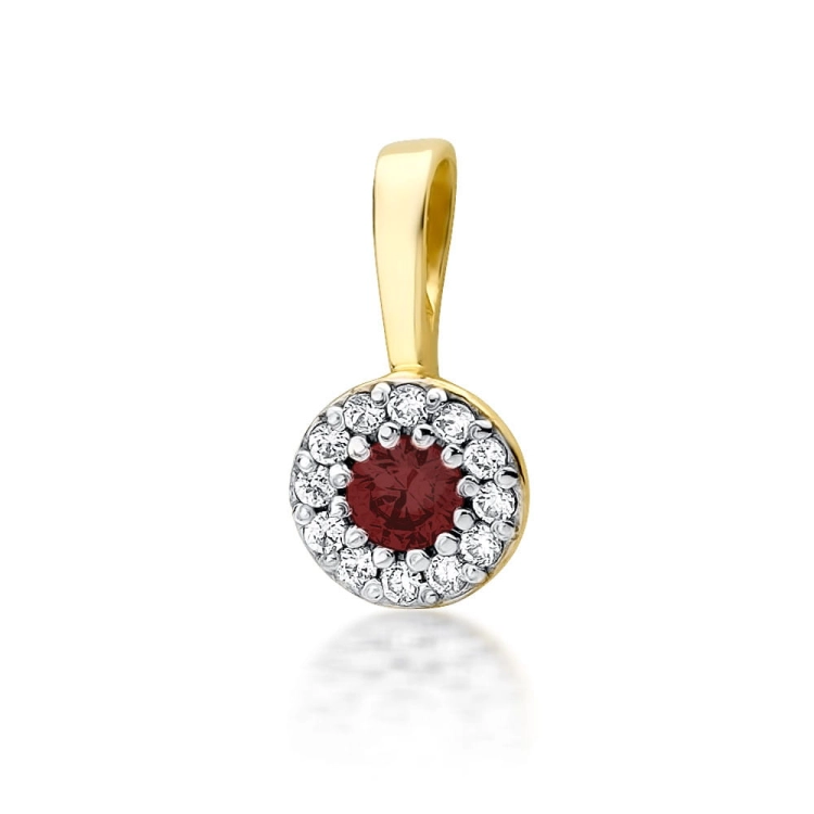 Zawieszka z żółtego złota 585 z rubinem i diamentami 0,10ct The Diamonds BZ-443-rubin