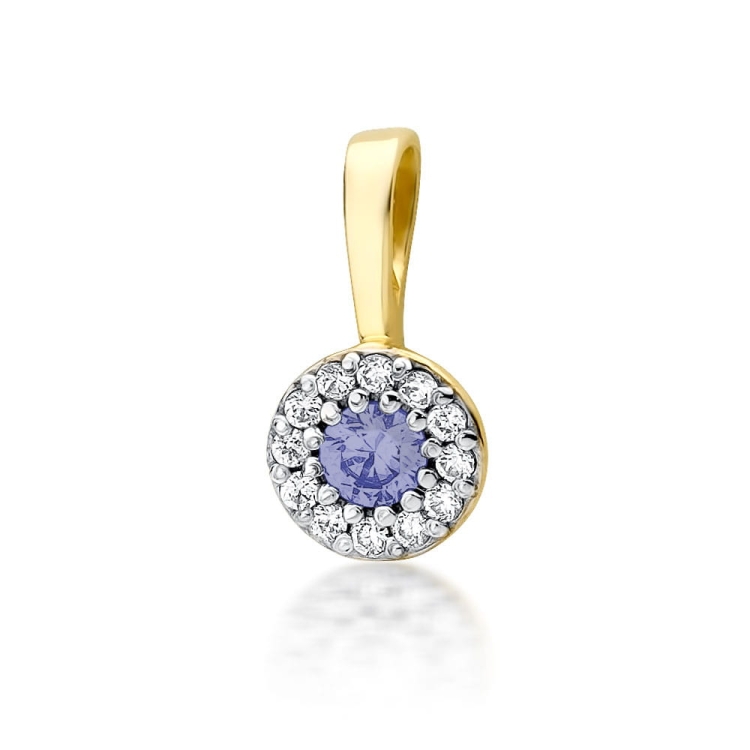 Zawieszka z żółtego złota 585 z tanzanitem i diamentami 0,10ct The Diamonds BZ-443-tanzanit