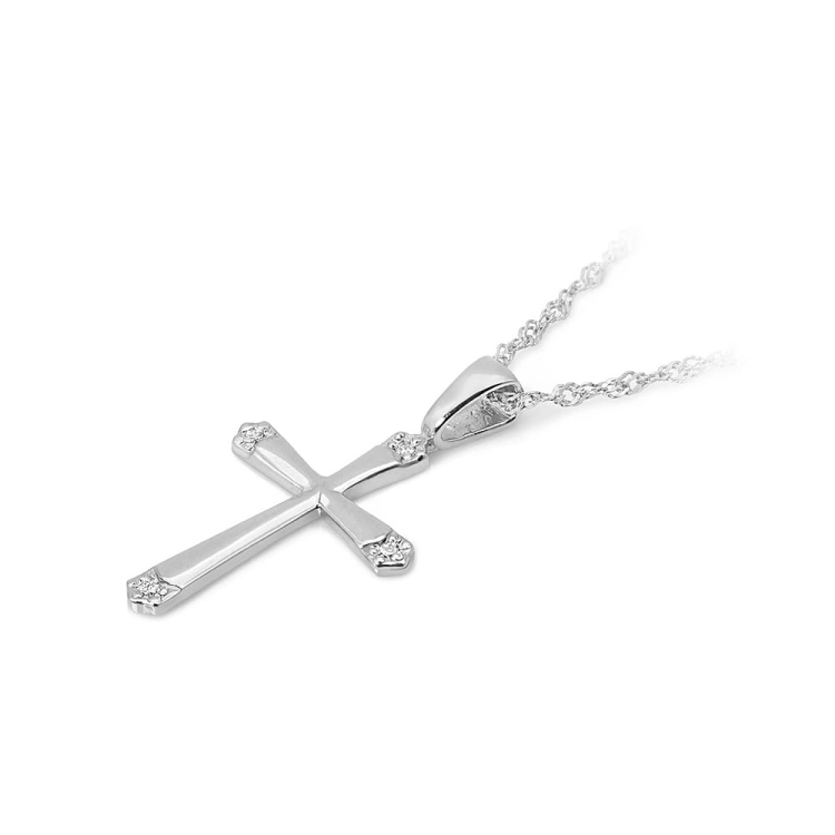 Zawieszka z białego złota krzyż z diamentami 0,02ct The Diamonds  BK-1-b