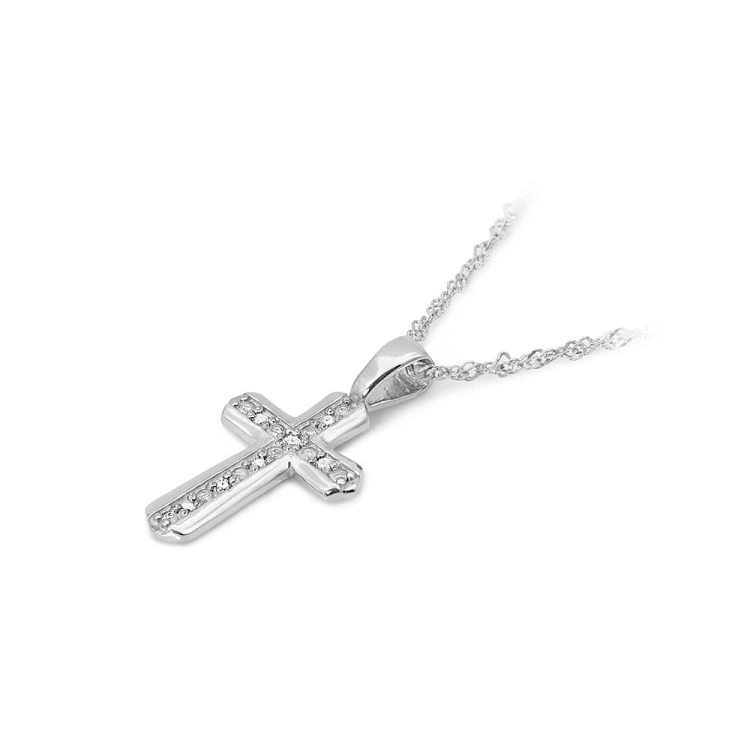 Zawieszka z białego złota krzyż z diamentami 0,03ct The Diamonds BK-5-b