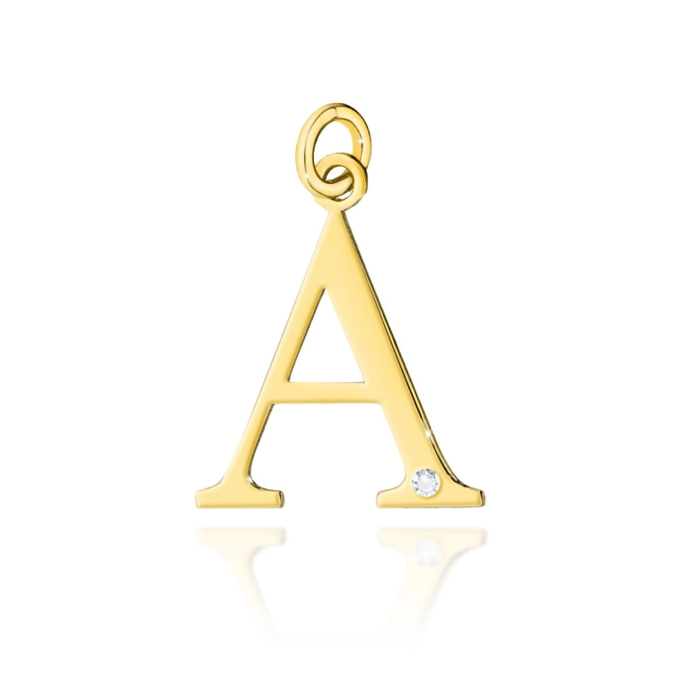 Zawieszka duża literka A z żółtego złota 585 z diamentem 0,005ct The Diamonds BZ-69-A-d