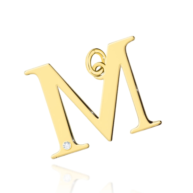 Zawieszka duża literka M z żółtego złota 585 z diamentem 0,005ct The Diamonds BZ-69-M-d