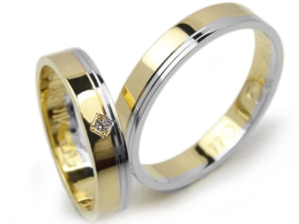 Obrączki ślubne dwukolorowe płaskie z cyrkonią 4mm Lovely L044-k
