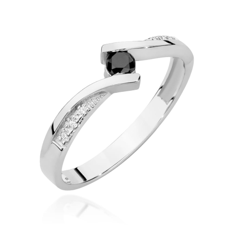 Przejdź do produktu Pierścionek zaręczynowy z białego złota z czarnym diamentem i diamentami 0,03ct Fire Of Love