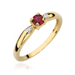 Pierścionek zaręczynowy z żółtego złota z rubinem i diamentami 0,01ct Fire Of Love
