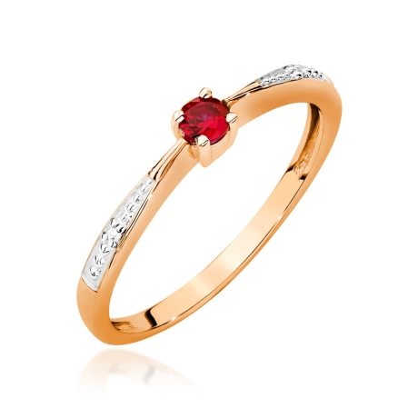 Przejdź do produktu Pierścionek zaręczynowy z różowego złota z rubinem i diamentami 0,01ct Fire Of Love