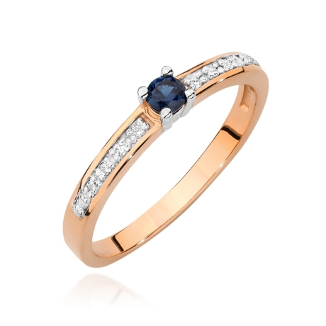 Przejdź do produktu Pierścionek zaręczynowy z różowego złota z szafirem i diamentami 0,05ct Fire Of Love