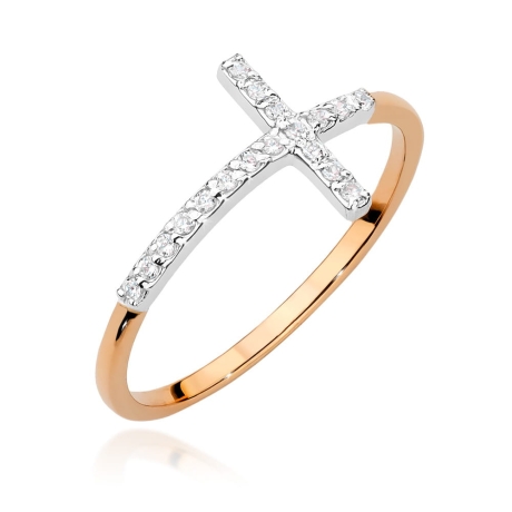 Przejdź do produktu Pierścionek zaręczynowy z różowego złota z diamentami 0,09ct krzyż Fire Of Love 