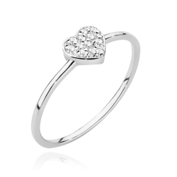 Pierścionek zaręczynowy z białego złota z diamentami 0,10ct serce Fire Of Love