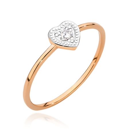 Przejdź do produktu Pierścionek zaręczynowy z różowego złota z diamentem 0,02ct serce Fire Of Love