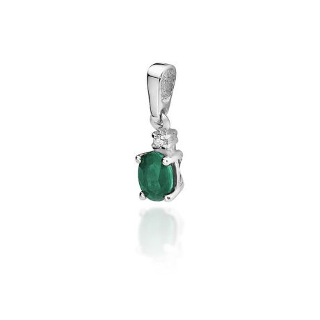 Przejdź do produktu Zawieszka z białego złota 585 z szmaragdem i diamentem 0,014ct The Diamonds 