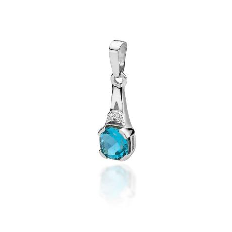 Przejdź do produktu Zawieszka z białego złota 585 z topazem i diamentem 0,005ct The Diamonds 