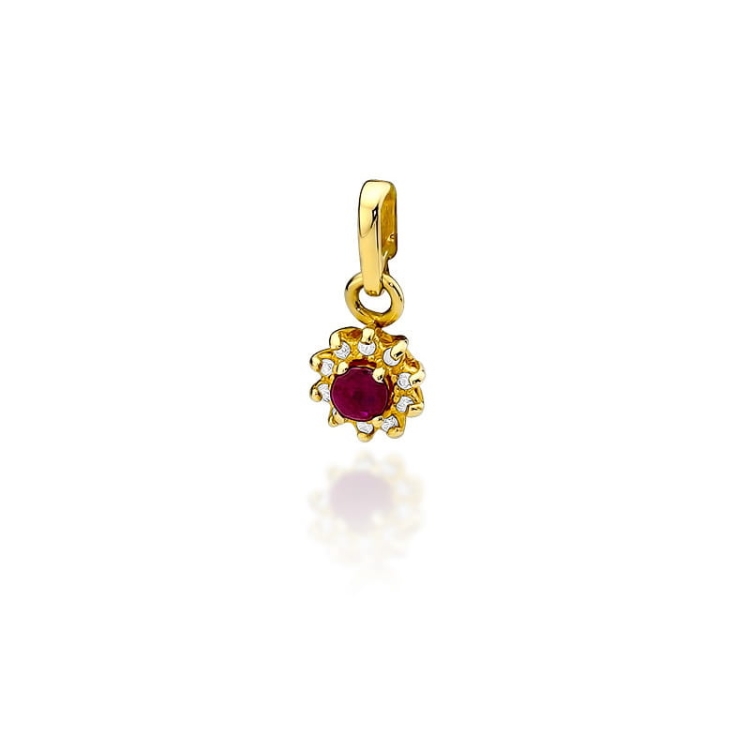 Zawieszka z żółtego złota 585 z rubinem i diamentami 0,09ct The Diamonds