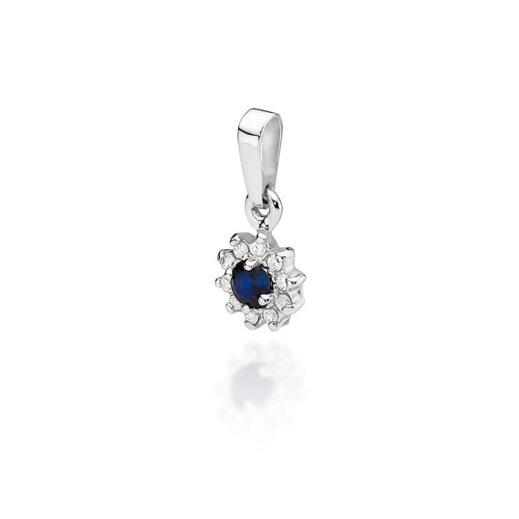 Zawieszka z białego złota 585 z szafirem i diamentami 0,09ct The Diamonds