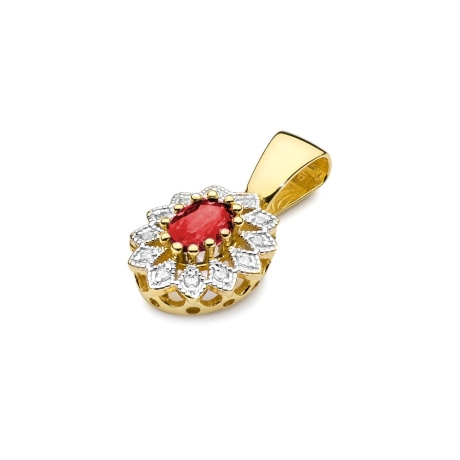 Przejdź do produktu Zawieszka z żółtego złota 585 z rubinem i diamentami 0,10ct The Diamonds