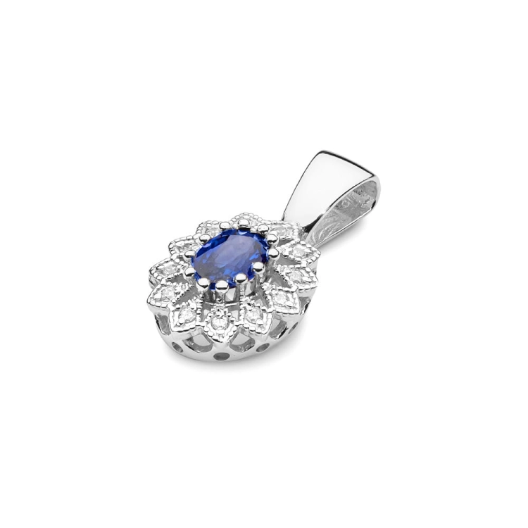 Zawieszka z białego złota 585 z szafirem i diamentami 0,10ct The Diamonds