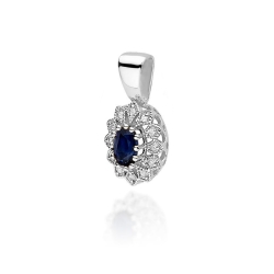 Zawieszka z białego złota 585 z szafirem i diamentami 0,10ct The Diamonds