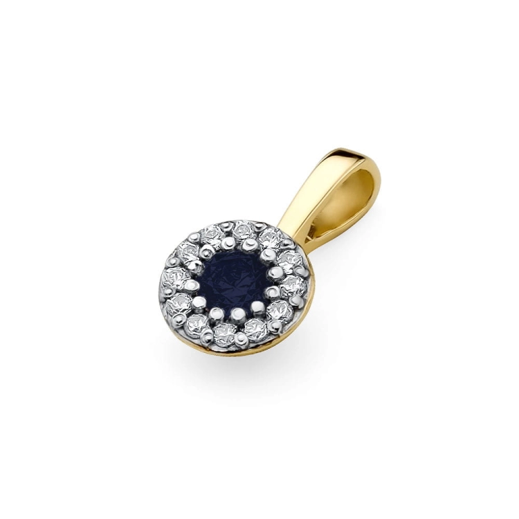 Zawieszka z żółtego złota 585 z szafirem i diamentami 0,10ct The Diamonds