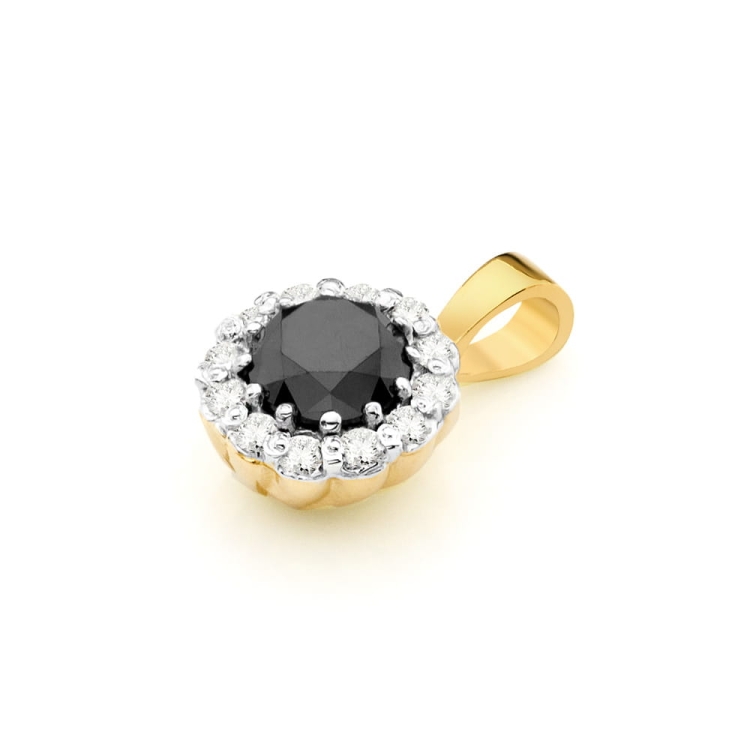 Zawieszka z żółtego złota 585 z czarnym diamentem i diamentami 0,10ct The Diamonds
