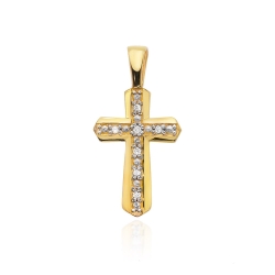 Zawieszka z żółtego złota krzyż z diamentami 0,03ct The Diamonds