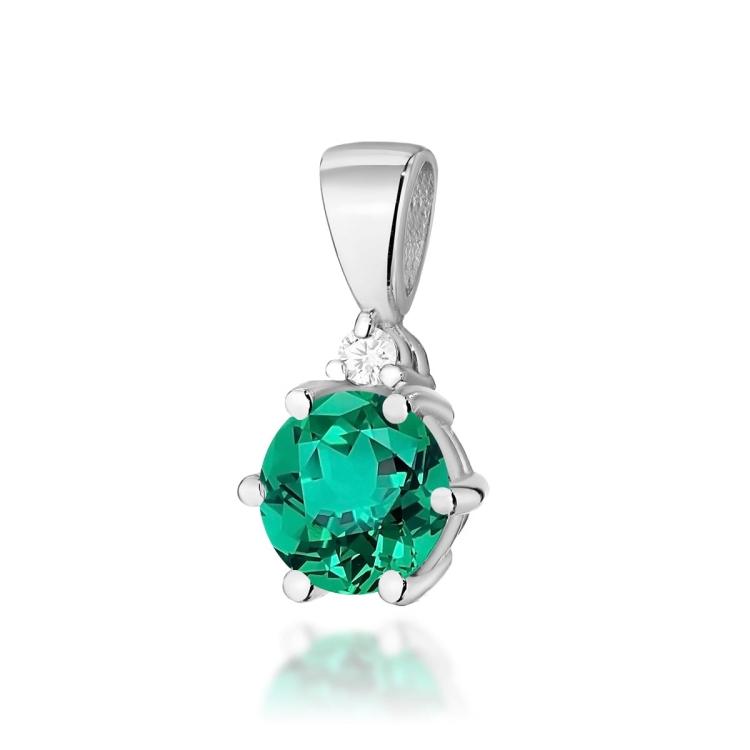 Zawieszka z białego złota 585 z szmaragdem i diamentem 0,015ct The Diamonds