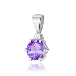 Zawieszka z białego złota 585 z ametystem i diamentem 0,015ct The Diamonds