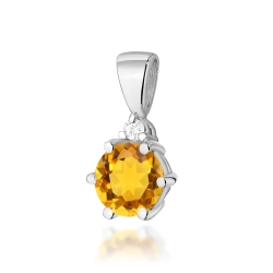 Zawieszka z białego złota 585 z cytrynem i diamentem 0,015ct The Diamonds