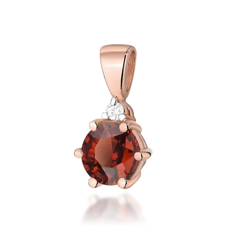 Zawieszka z różowego złota 585 z granatem i diamentem 0,015ct The Diamonds