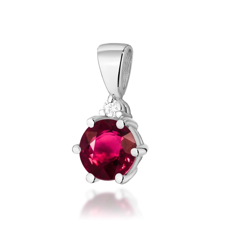 Zawieszka z białego złota 585 z rubinem i diamentem 0,015ct The Diamonds