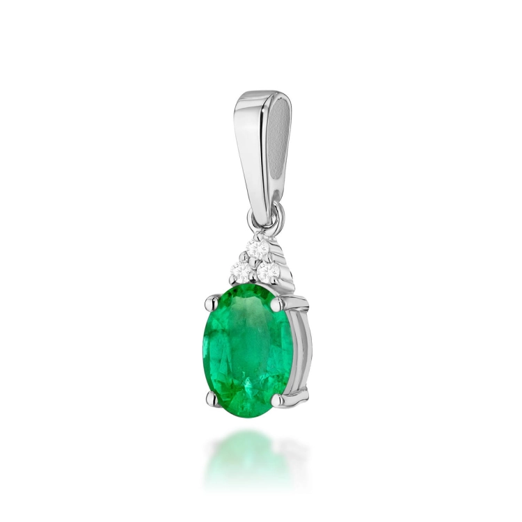 Zawieszka z białego złota 585 z szmaragdem i diamentami 0,025ct The Diamonds