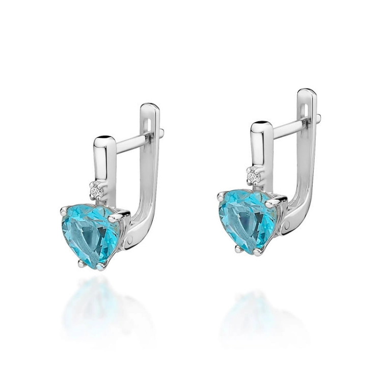 Kolczyki z białego złota 585 z topazem i diamentami 0,03ct The Diamonds