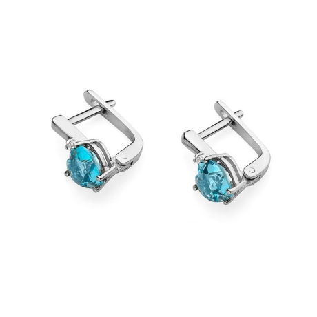 Przejdź do produktu Kolczyki z białego złota 585 z topazem i diamentami 0,03ct The Diamonds 