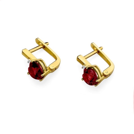 Przejdź do produktu Kolczyki z żółtego złota 585 z rubinem i diamentami 0,03ct The Diamonds 