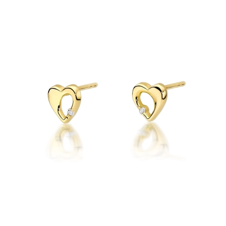Przejdź do produktu Kolczyki z żółego złota 585 z diamentami 0,02ct serce The Diamonds