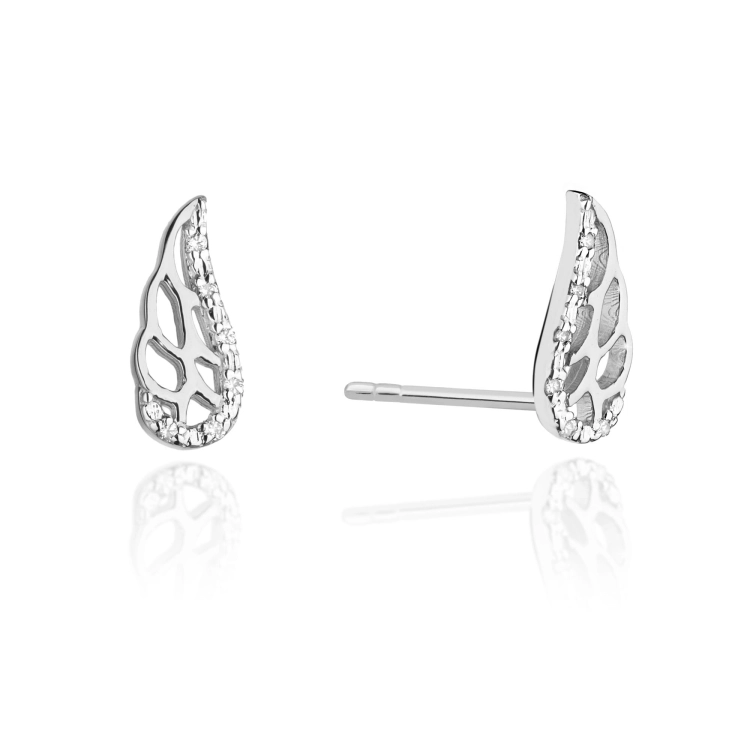 Kolczyki z białego złota 585 z diamentami 0,06ct skrzydła The Diamonds
