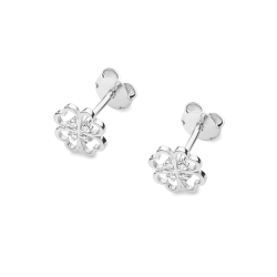 Kolczyki z białego złota 585 z diamentami 0,04ct koniczyna The Diamonds