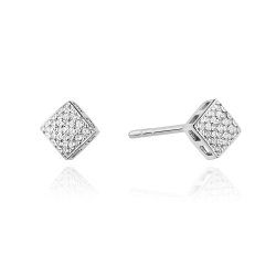 Kolczyki z białego złota 585 z diamentami 0,16ct kwadrat The Diamonds