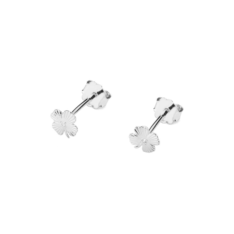 Kolczyki z białego złota 585 z diamentami 0,01ct koniczyna The Diamonds