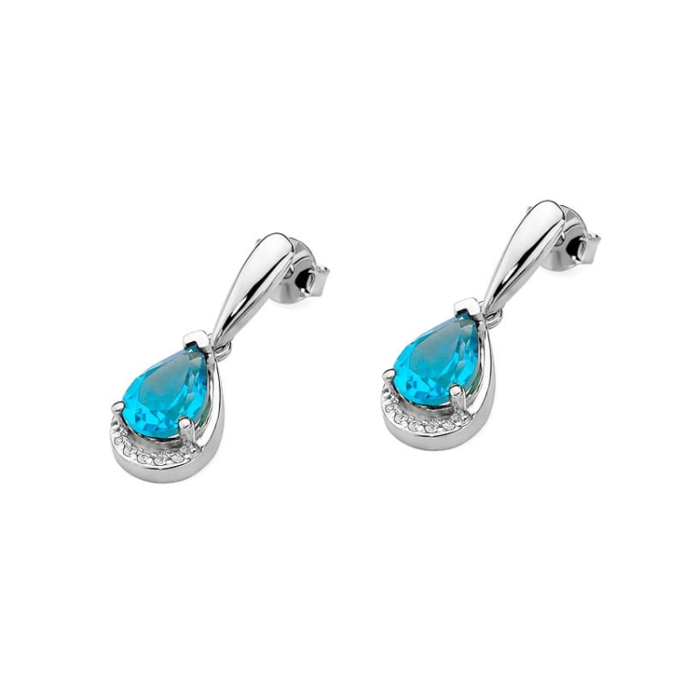 Kolczyki z białego złota 585 z topazem i diamentami 0,05ct The Diamonds
