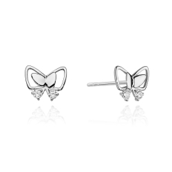 Kolczyki z białego złota 585 z diamentami 0,08ct motyl The Diamond