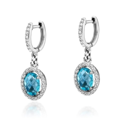 Kolczyki z białego złota 585 z topazem i diamentami 0,36ct The Diamonds