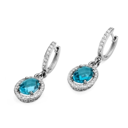 Kolczyki z białego złota 585 z topazem i diamentami 0,36ct The Diamonds
