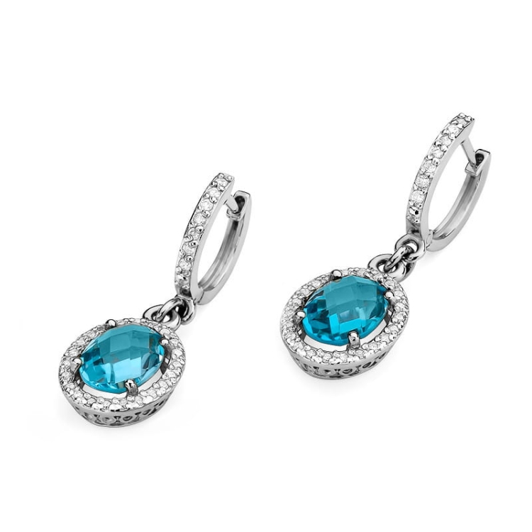 Kolczyki z białego złota 585 z topazem i diamentami 0,36ct The Diamonds