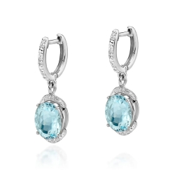 Kolczyki z białego złota 585 z topazem i diamentami 0,13ct The Diamonds