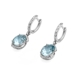 Kolczyki z białego złota 585 z topazem i diamentami 0,13ct The Diamonds