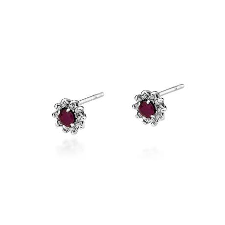 Przejdź do produktu Kolczyki z białego złota 585 z rubinem i diamentami 0,18ct The Diamonds 