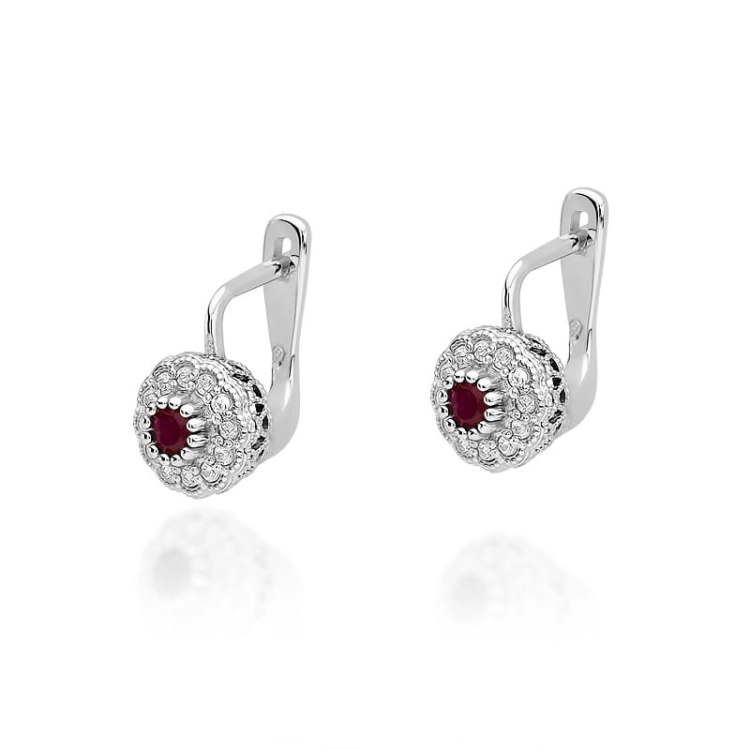 Kolczyki z białego złota 585 z rubinem i diamentami 0,20ct The Diamonds